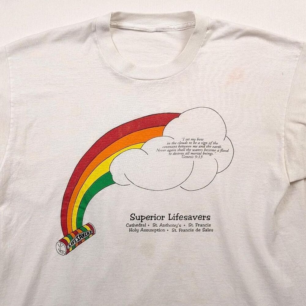Vintage Lifesavers Obscure Jesus Bile Quote Tshirt 90s Retro White